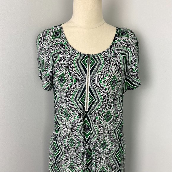 David Lawrence Size 8 Women's Shift Dress Geometric Pockets Waist Tie - Picture 2 of 10